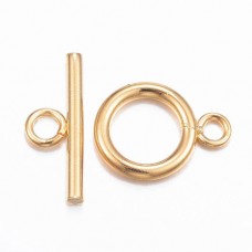 16mm 18K Gold Plated 304 Stainless Steel 2-Part Toggle Clasps - 2 sets