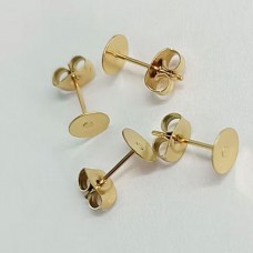 8mm 18K Gold Plated 304 Stainless Steel Flat Pad Earposts with Clutches - 2 Pair