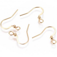 16.5mm 22ga (.6mm) 304 Gold Plated Stainless Steel Flattened  French Earring Hooks w-2.5mm Ball - Pack of 10 Pair