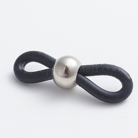 20x6mm Black Latex Free Rubber Eyeglass Holders with 302 Stainless Steel Bead - Pack of 4 pair