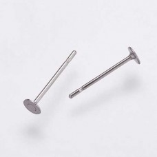 3mm Flat Pad 304 Surgical Stainless Steel Earposts - 12mm length Post