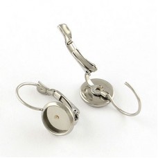 304 Stainless Steel Leverback Earrings w-8mm ID Setting - Per Pair