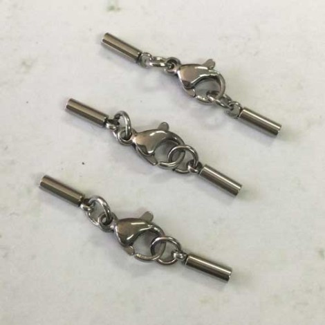 1.5mm ID Stainless Steel Cord End Cap Sets w-Jumprings & Lobster Clasp