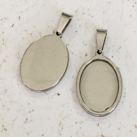 13x18mm ID Stainless Steel Oval Cabochon Pendant Setting with Bail - Each