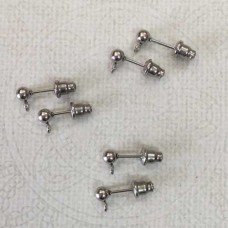 4mm Ball Drop Stainless Steel Ear-Posts with Loop + Bullet Clutches