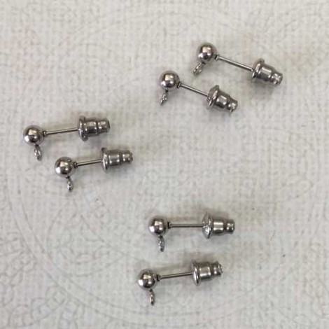 4mm Ball Drop Stainless Steel Ear-Posts with Loop + Bullet Clutches - Pack of 2 Pair