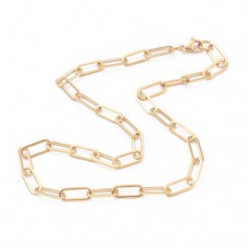 15.5x6mm, 45cm Gold 304 Stainless Steel Paperclip Necklace Chain with Lobster Clasp