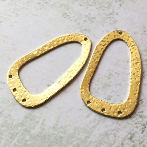 44x25mm Hammered Raw Brass Teardrop Ring Pendant-Drop w-4 holes - Pack of 2