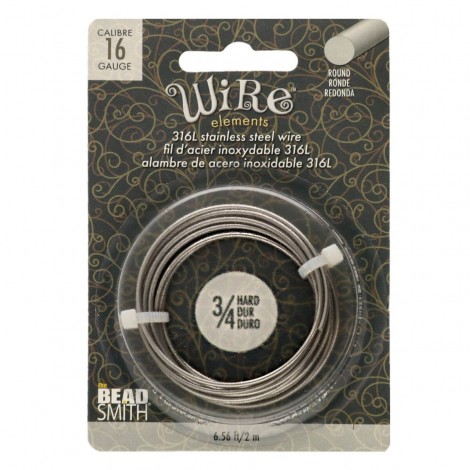16ga 316L Beadsmith Wire Elements Stainless Steel Dead Soft Wire - 2 metre coil