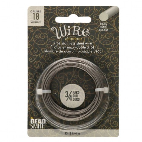 18ga 316L Beadsmith Wire Elements Stainless Steel Dead Soft Wire - 4 metre coil