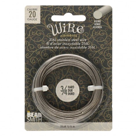 20ga 316L Beadsmith Wire Elements Stainless Steel Dead Soft Wire - 6 metre coil