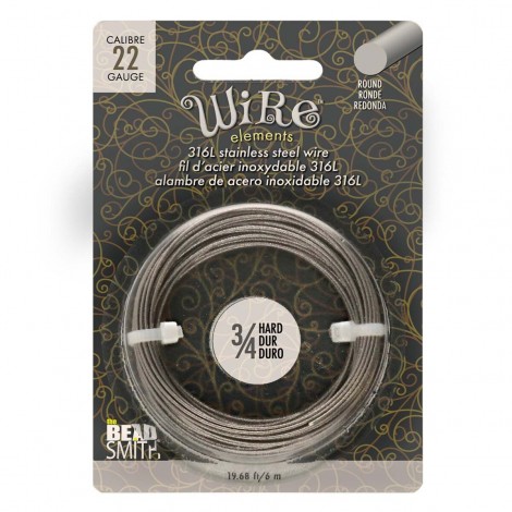 22ga 316L Beadsmith Wire Elements Stainless Steel Dead Soft Wire - 10 metre coil