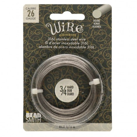 26ga 316L Beadsmith Wire Elements Stainless Steel Dead Soft  Wire - 15 metre coil
