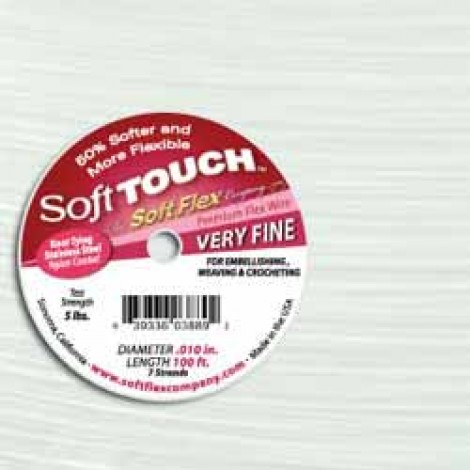 .010" Soft Touch Premium Beading Wire - White - 30ft
