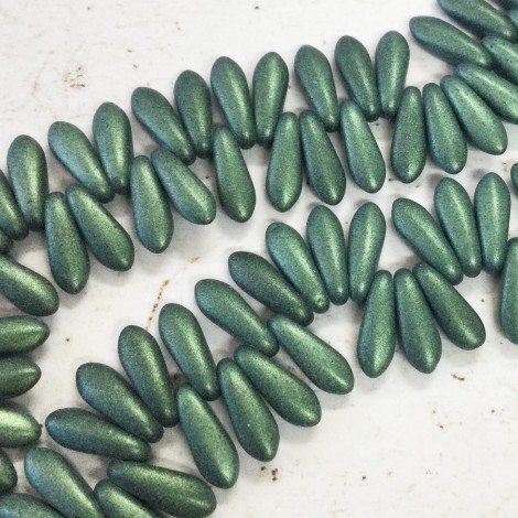 3x10mm Czech Glass Daggers - Metallic Suede Light Green - Pack of 50