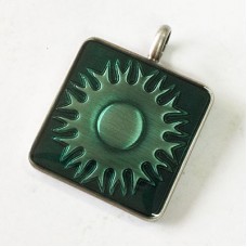 35x45mm Green Square Pendant w/Sunflower Design - each