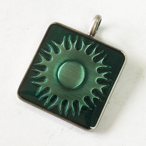 35x45mm Green Square Pendant w/Sunflower Design - each 35x45mm Green Square Pendant w/Sunflower Design - each
