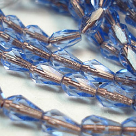 5x7mm Czech Firepolish Drops - Copper Lined Med Sapphire - Pack of 10