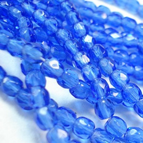 4mm Czech Firepolish Beads - Sapphire - Pack of 50