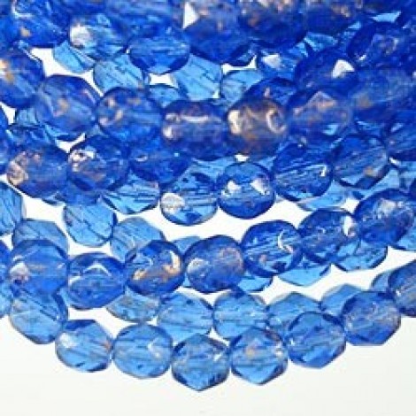 4mm Czech Firepolish Beads - Sapphire - Gold Marbled - Pack of 50