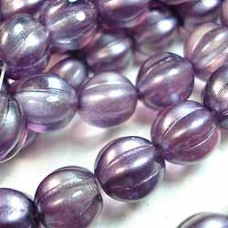 8mm Satin Lavender Czech Melon Beads