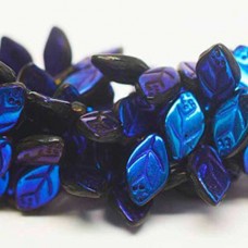 12x7mm Czech Leaves - Scarabee Blue - Pack of 10