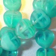 8mm Turquoise Sea Green Czech Pressed Glass Heart Beads - Pack of 50