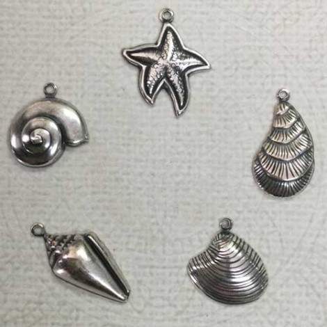 Sterling Silver Plated Seashell Charm Assortment - Set of 5