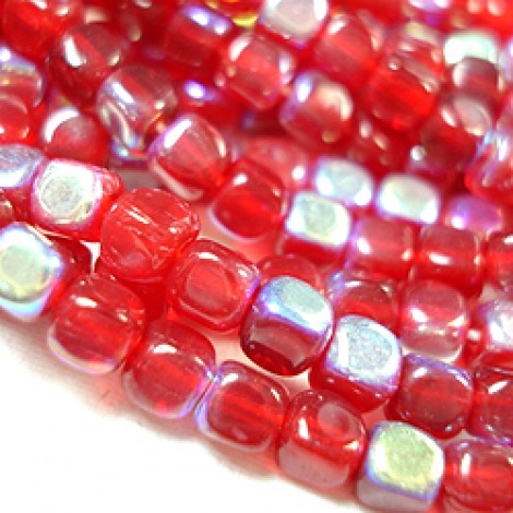 4mm Czech Cubes - Siam Red AB - Pack of 50