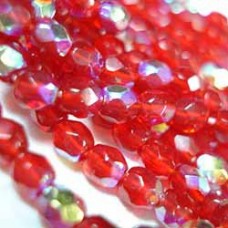 4mm Czech Firepolish Beads - Siam Ruby AB - Pack of 50