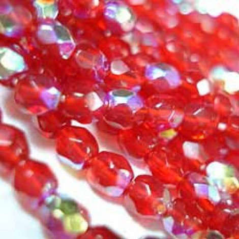 4mm Czech Firepolish Beads - Siam Ruby AB - Pack of 50