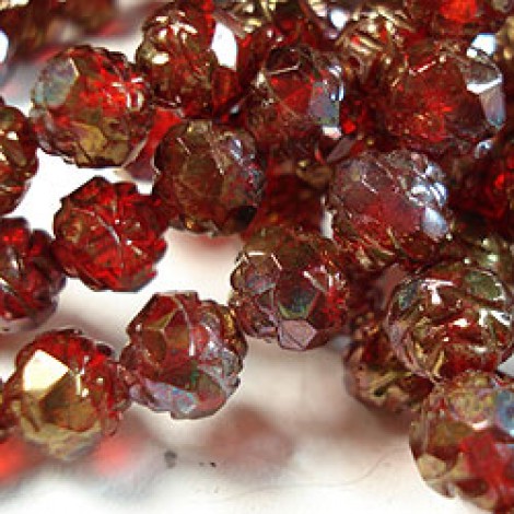 7x8mm Siam Ruby - Bronze Vega Czech Rosebuds - Pack of 10