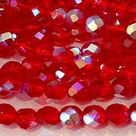 6mm Siam AB Czech Fire Polished Beads - Pack of 20