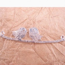 10x30mm Silver Plated Brass Birds on Branch Pendant - Each