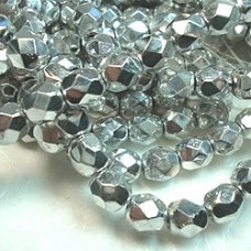 6mm Czech Firepolish Glass Beads - Silver Metallic - Pack of 20