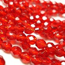 4mm Czech Fire Polish Beads - Silver Lined Ruby - Pack of 50