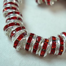 6mm Czech Qualty Rhinestone Rondelles - Silver/Siam Ruby - Pack of 4