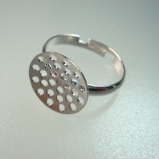 Silver Plated Adjustable Ring Bases w/Beadable 14mm Sieve Disc - Pack of 4