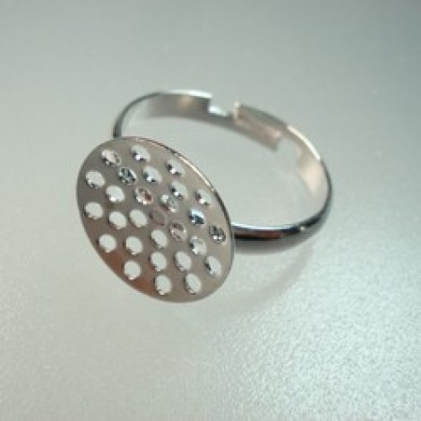Silver Pl Adj Ring Bases w/Beadable 14mm Sieve Disc