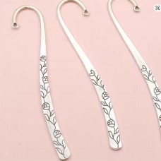 125mm Antique Silver Plated Bookmarks with Flower Design - Pack of 2