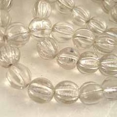 8mm Czech Round Melon Beads - Crystal - Silver Inlay