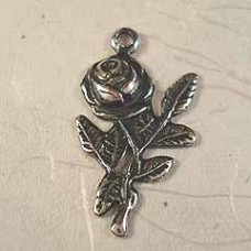 Rose on Stem Sterling Silver Plated Charms - Pack of 4