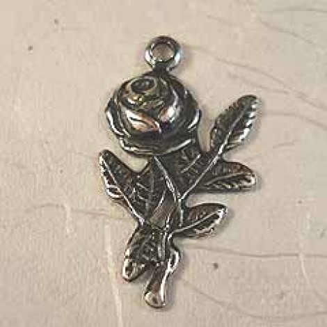 Rose on Stem Sterling Silver Plated Charm