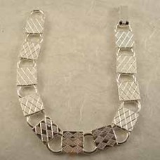7.2" (18cm) Textured Square & Loop Silver Plated Bracelet - Each
