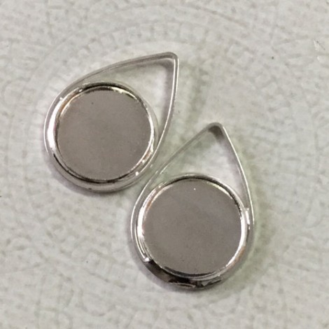 22x15mm (12mm ID) Silver Plated Brass Teardrop Bezel Settings - Per Pair