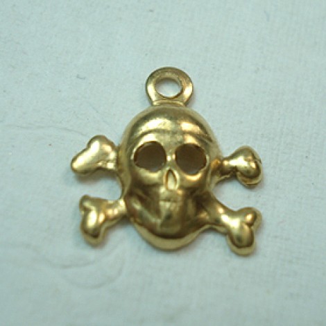 9mm Skull & Crossbones Raw Brass Charm - Pack of 10
