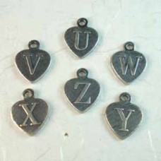 8mm Sterling Silver Plated Heart Letter Charms U-Z