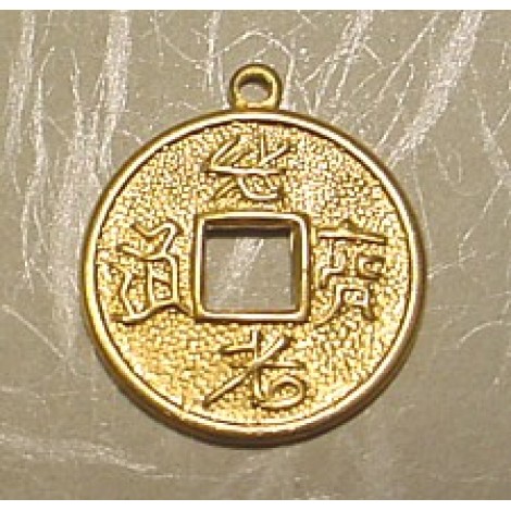15mm Chinese Coin Charm - Raw Brass