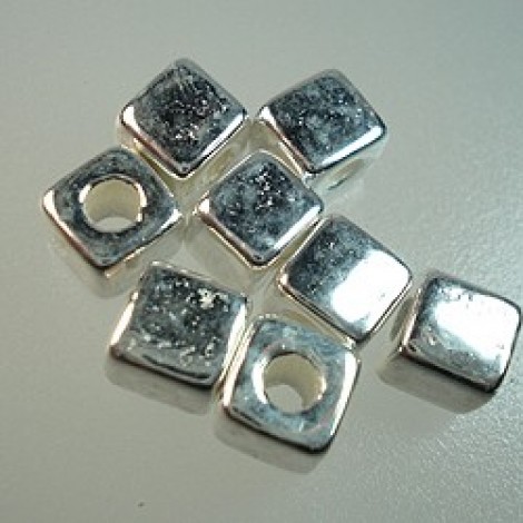 7mm Greek Ceramic Square Beads - Fine Silver Plated