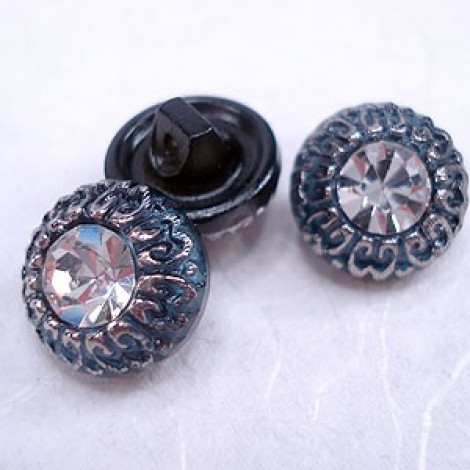 13mm Czech Rhinestone Glass Buttons - Montana Blue & Black